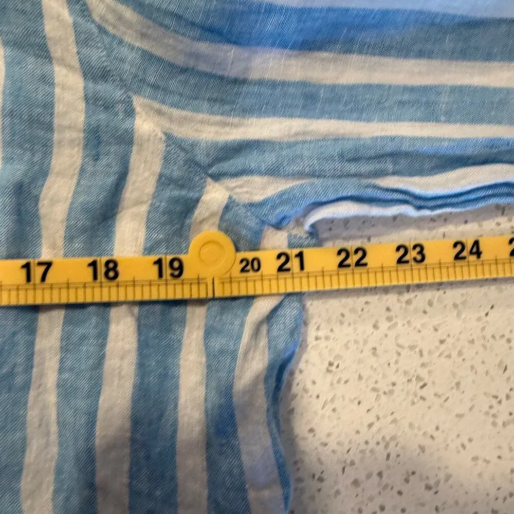 Cynthia Rowley 100% Linen Blue White Striped Button Down Shirt Large Nautical